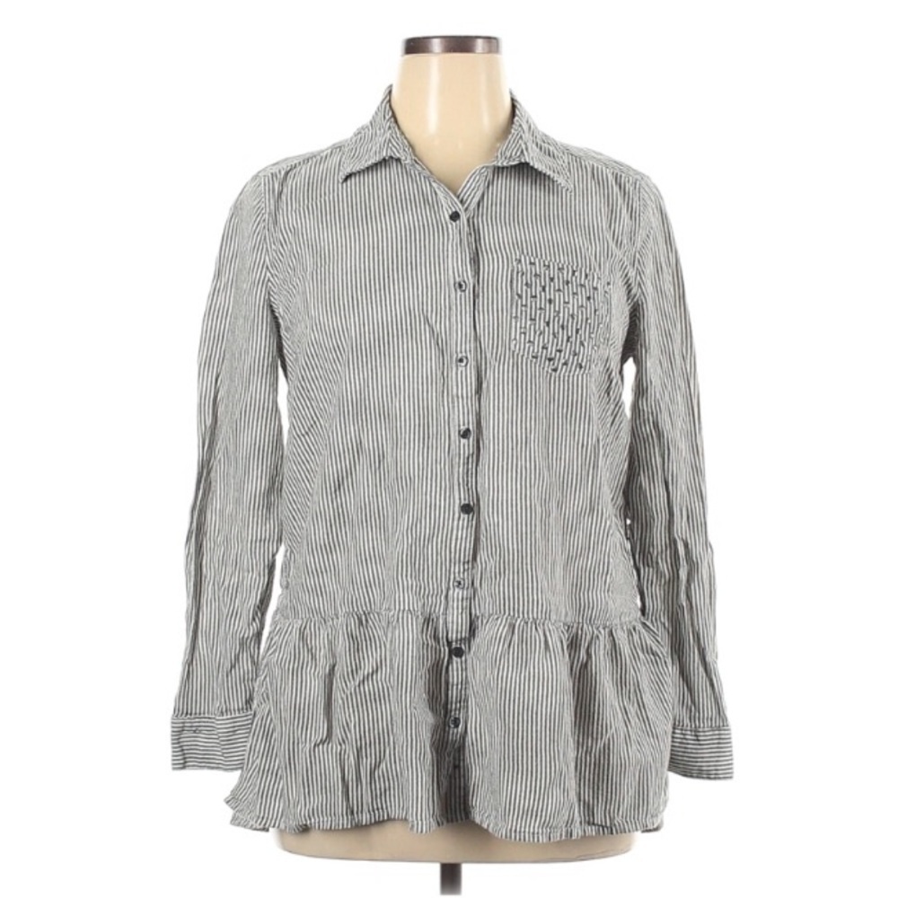 Route 66 striped button down peplum Blouse XL long sleeve women’s